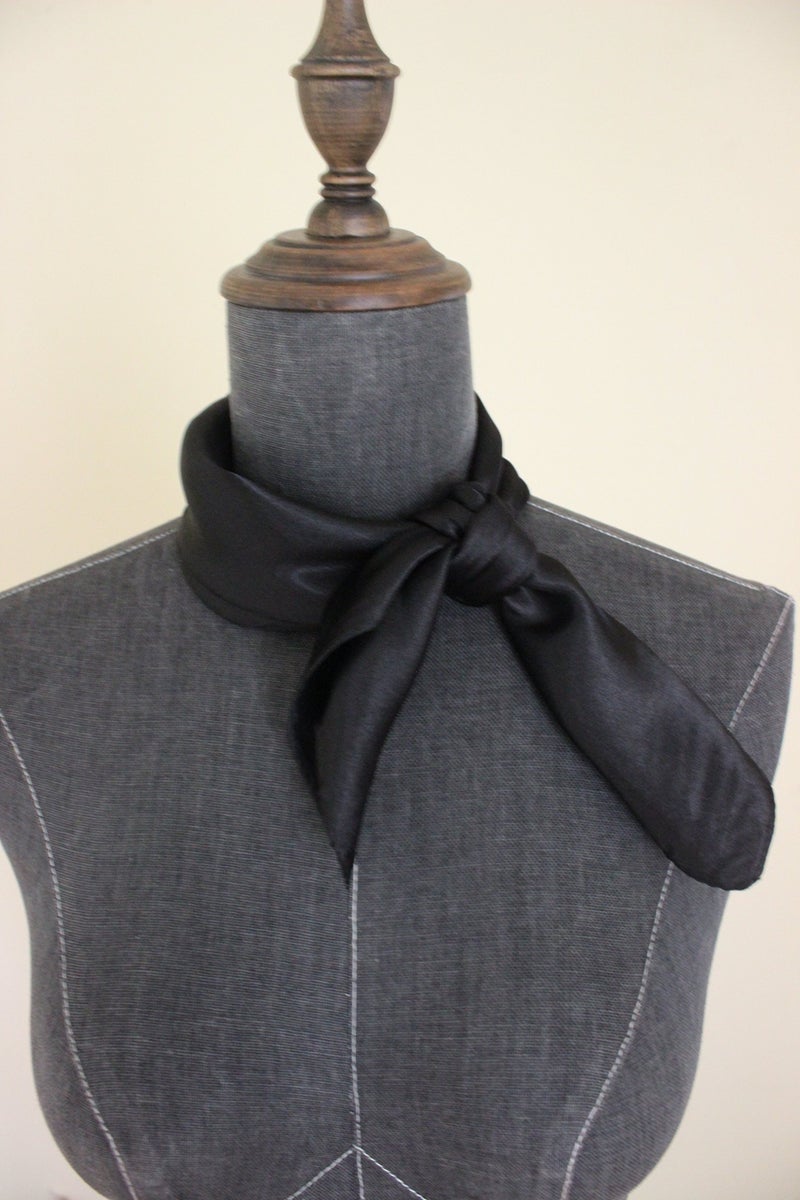 nania Silk square scarf pure color head scarf blend neckerchief (Black) - Image 2
